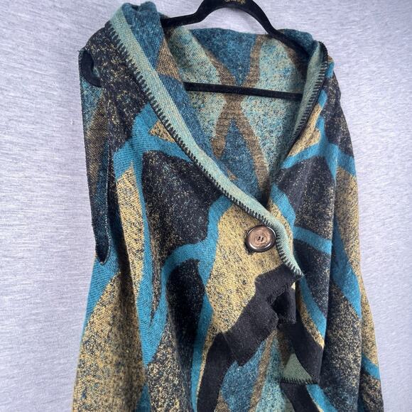Women's Vest Shawl Peacock-Green Gold Unique One Size Open Front Blanket Poncho - Picture 3 of 11